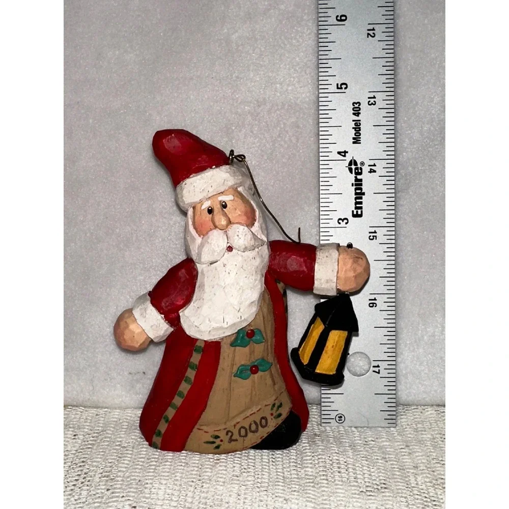 Vintage 2000 Santa‎ Claus Christmas Ornament Lantern Rustic Wood Carving